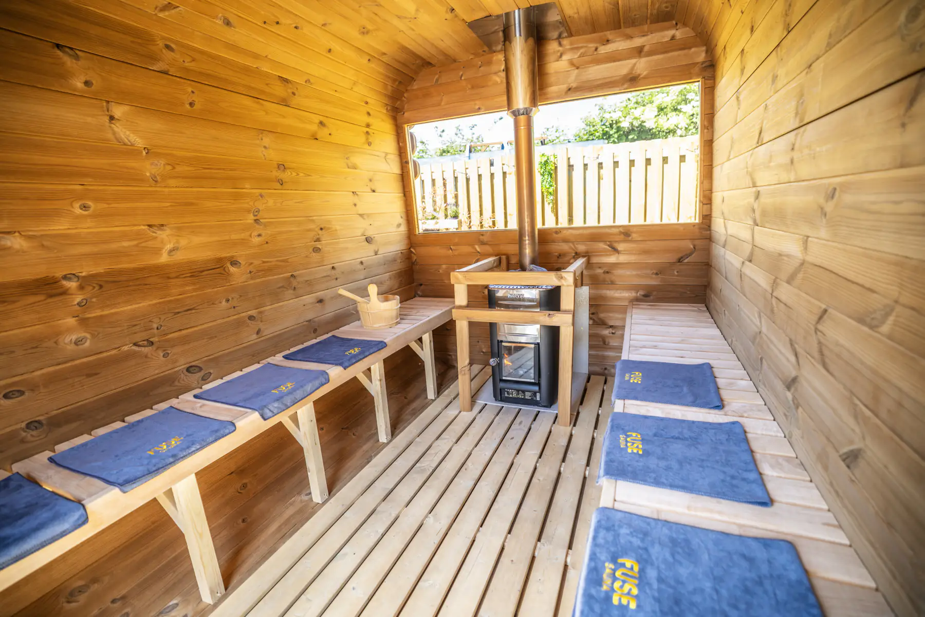 Calm timber sauna interior at Fuse Saunas